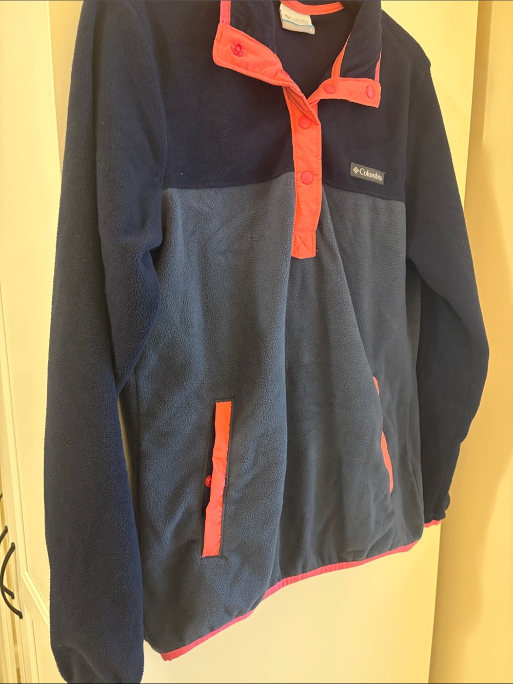Columbia Navy and Pink Fleece Snap Pullover- Size Medium